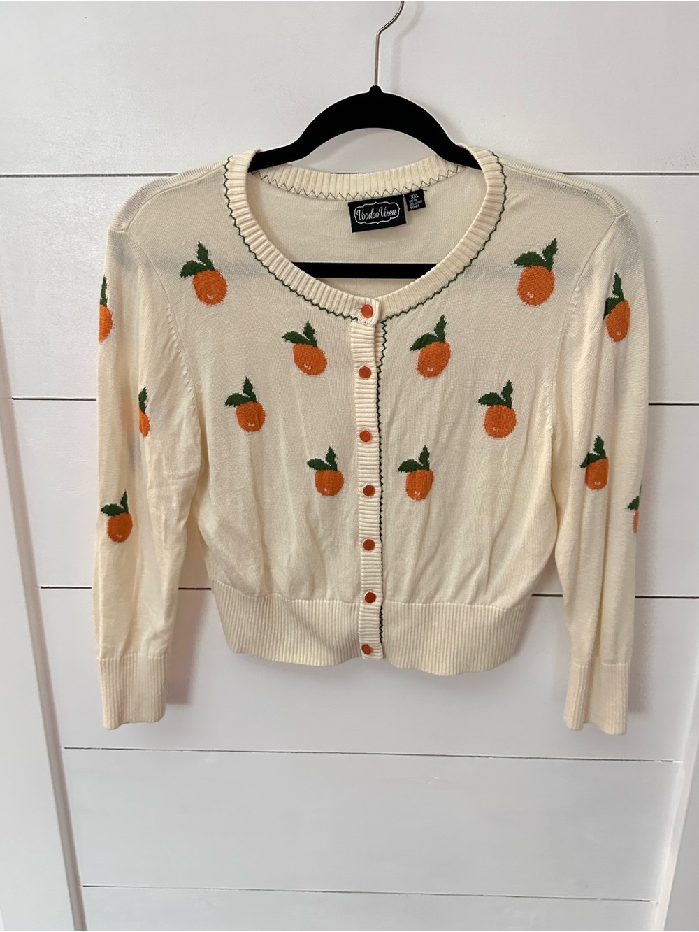 Voodoo Vixen XXL embroidered cream-oranges crop vintage inspired cardigan 50's - Picture 2 of 16